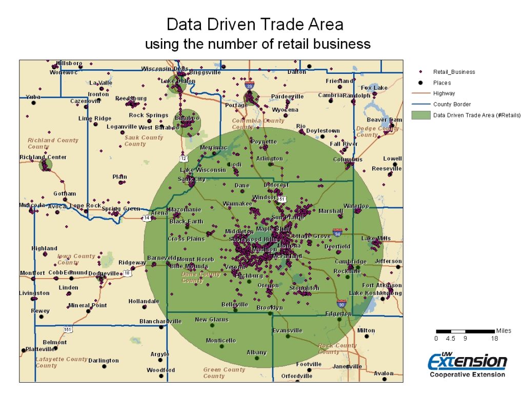 Example Map Showing Data-Driven Rings Based on Number of Retail Businesses