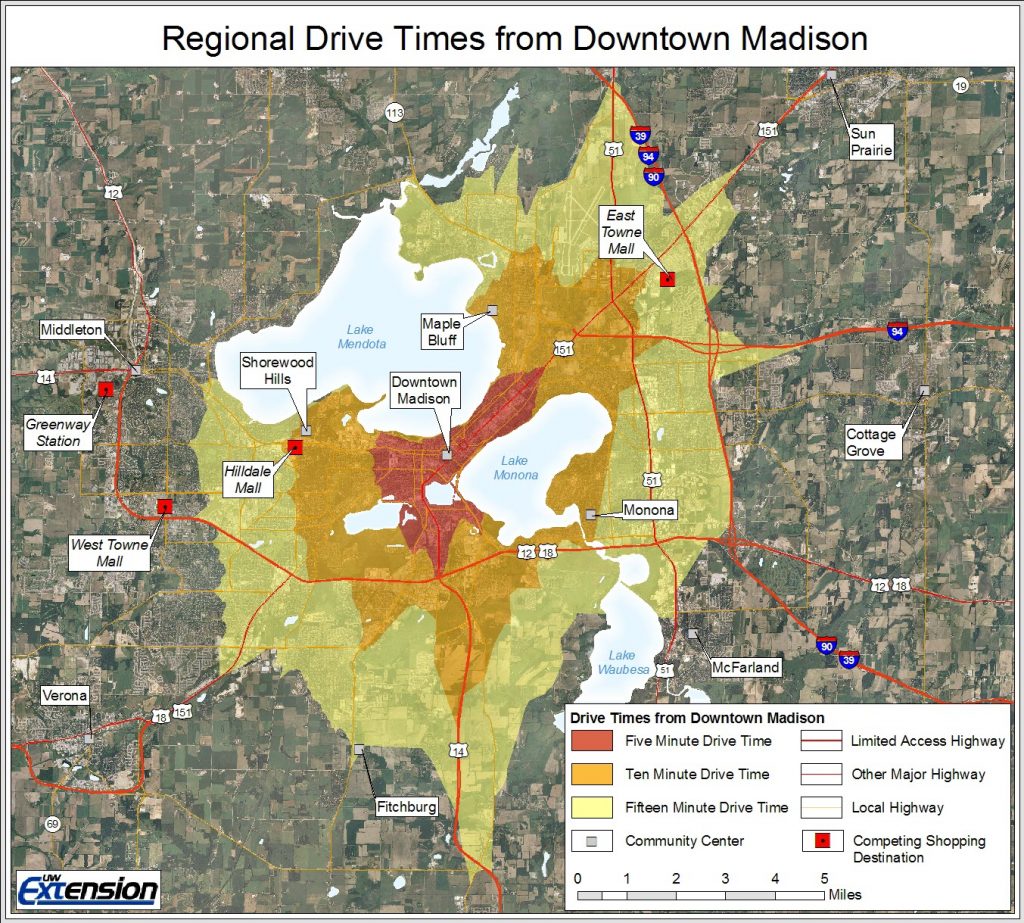 Example Map Showing Drive-Time Polygons