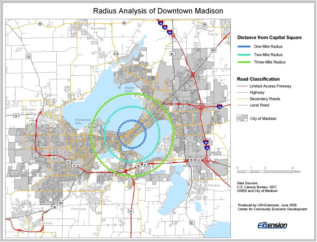 Example Map Showing Simple Distance Rings