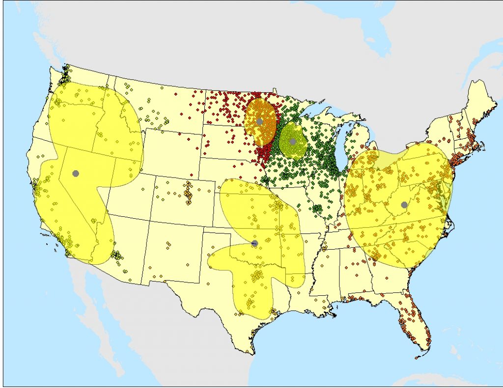 Example Map of Tourists Clustered into Trade Areas Based on their Concentration