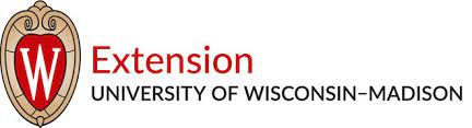Red, gold, black University of Wisconsin-Madison Extension logo with crest