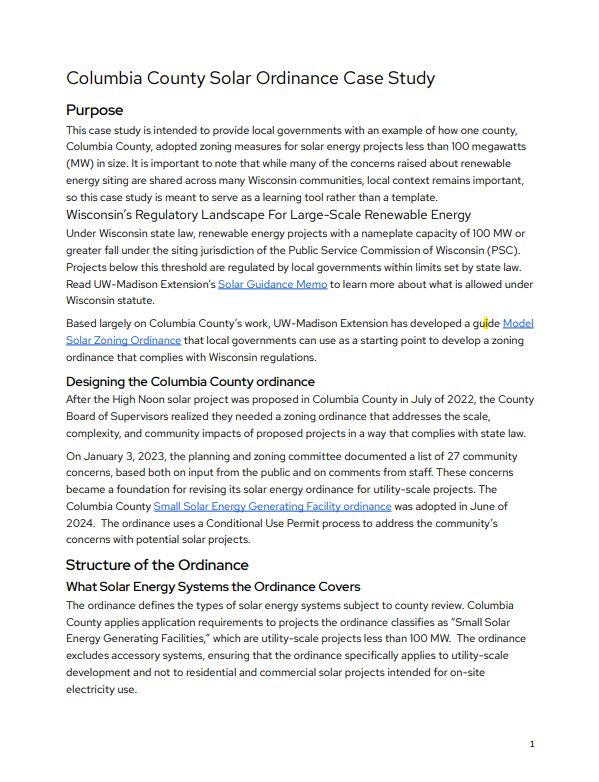 Image of the first page of the Columbia County Case Study-Final Draft.